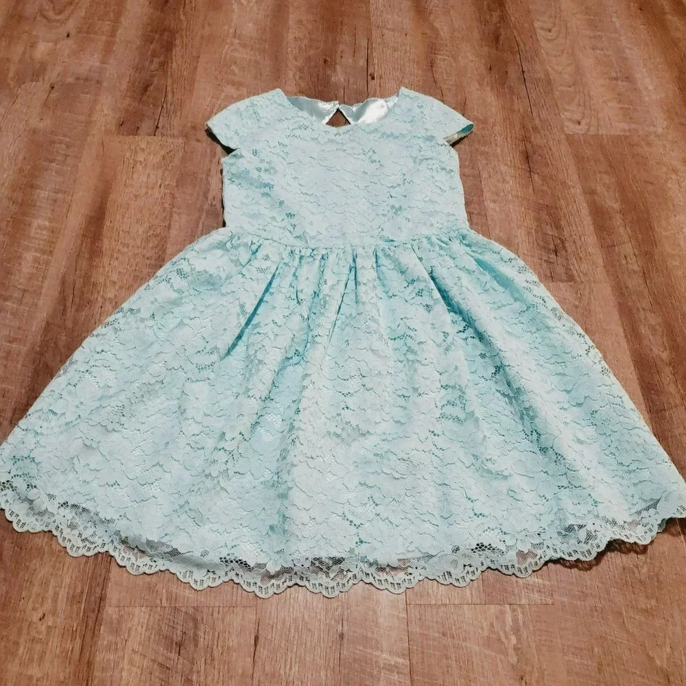 Children's Place Teal Lace Dress Size 14 Girls Zipper Closure w/Button Closure a - Picture 1 of 6